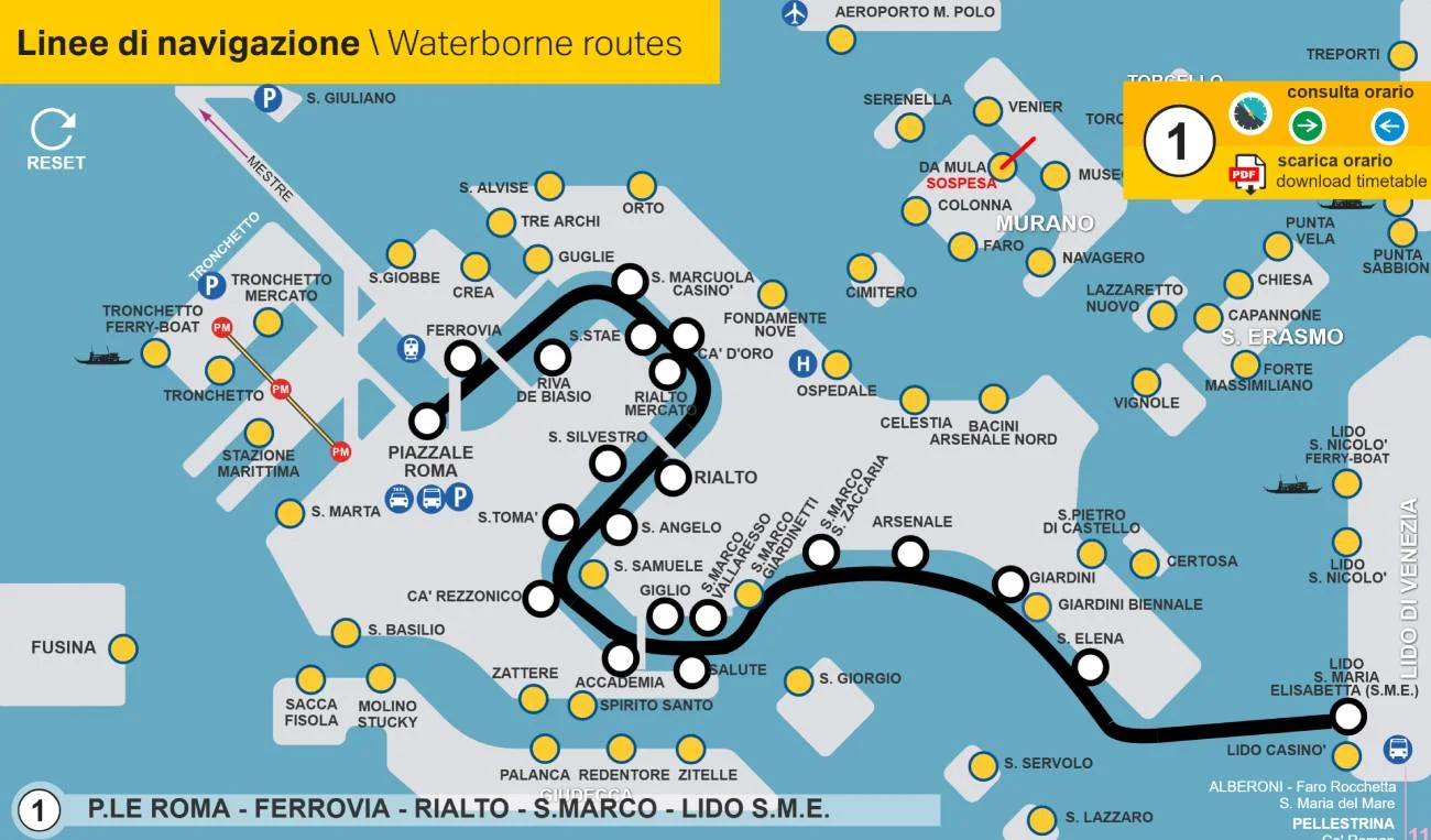 Line 1 Vaporetto Map Route