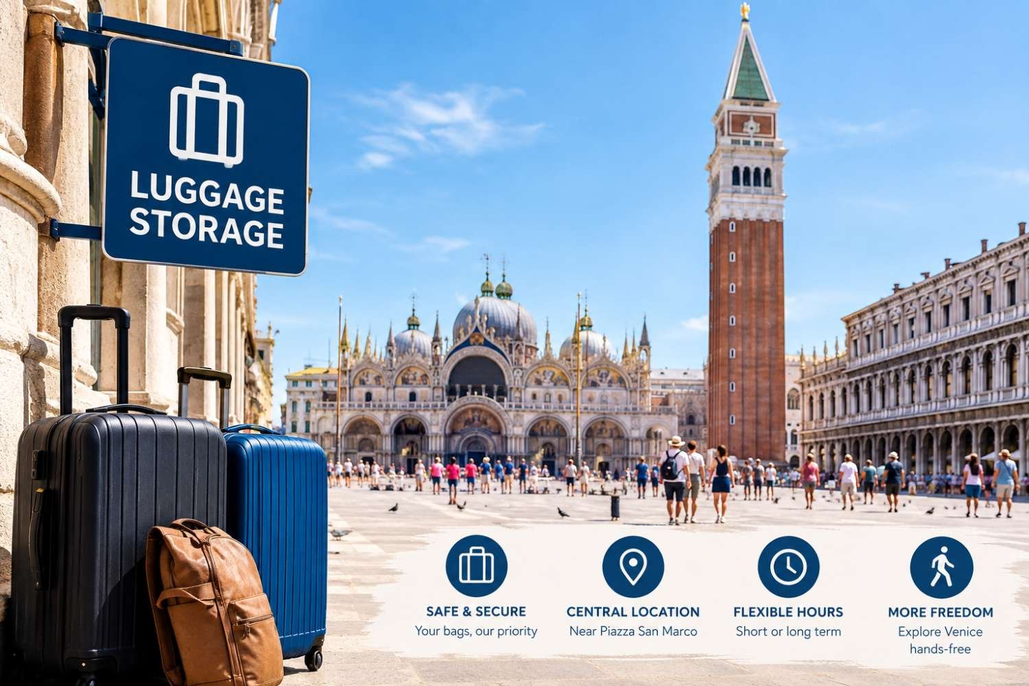 Luggage storage options around St Mark's Square and the Campanile in Venice